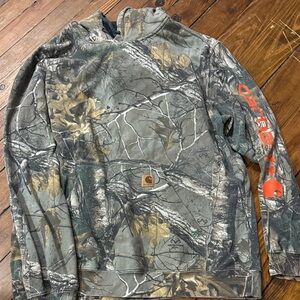 Carhartt Camouflage Hoodie with Orange Sleeve Logo